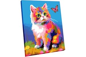 Maomaomi Wooden Framed Paint by Numbers DIY Acrylic Painting Kit for Kids & Adults Beginner – 16" Wx12 L Colorful Cute Cat Pattern