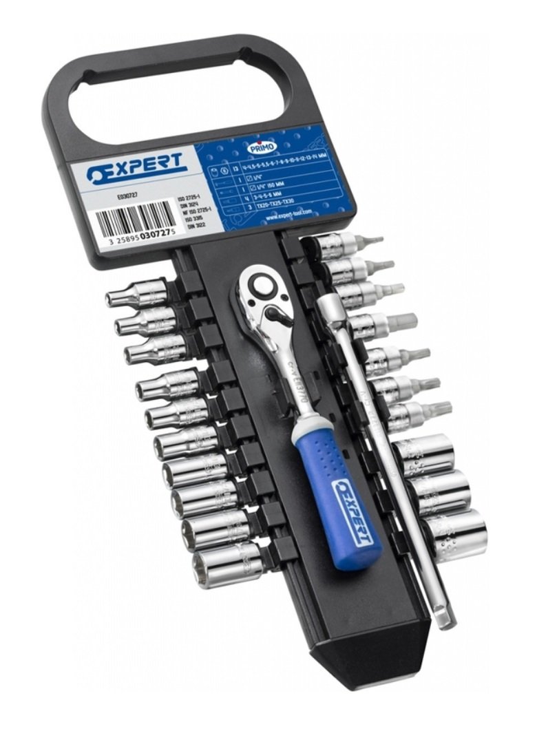 EXPERT E030727 Socket Spanner Set 1/4 Inch 22 Pieces