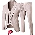 MY'S Men's 3 Piece Slim Fit Suit Set, One Button Solid Jacket Vest Pants with Tie