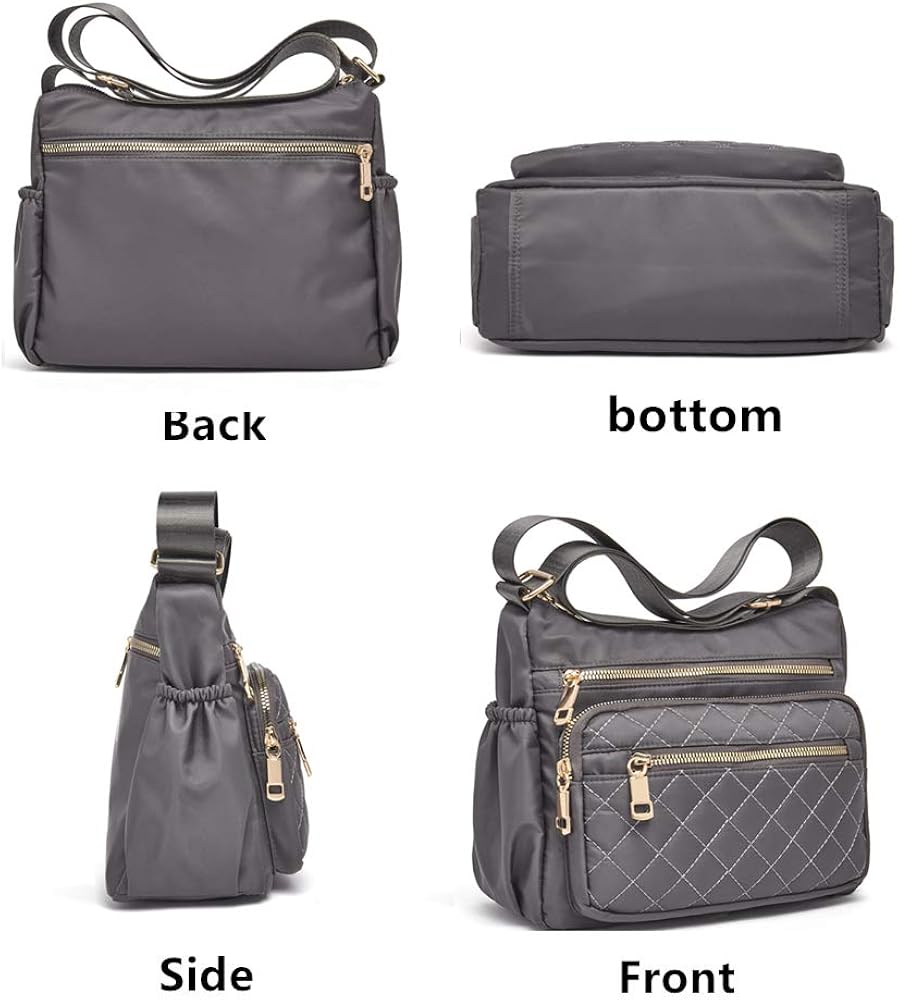 OPXTO-BoBo Lightweight Small Solid Color Crossbody shoulder bag, Nylon Multi-Pocket Cell Phone Purses Wallet for Women (Grey) - Image 5