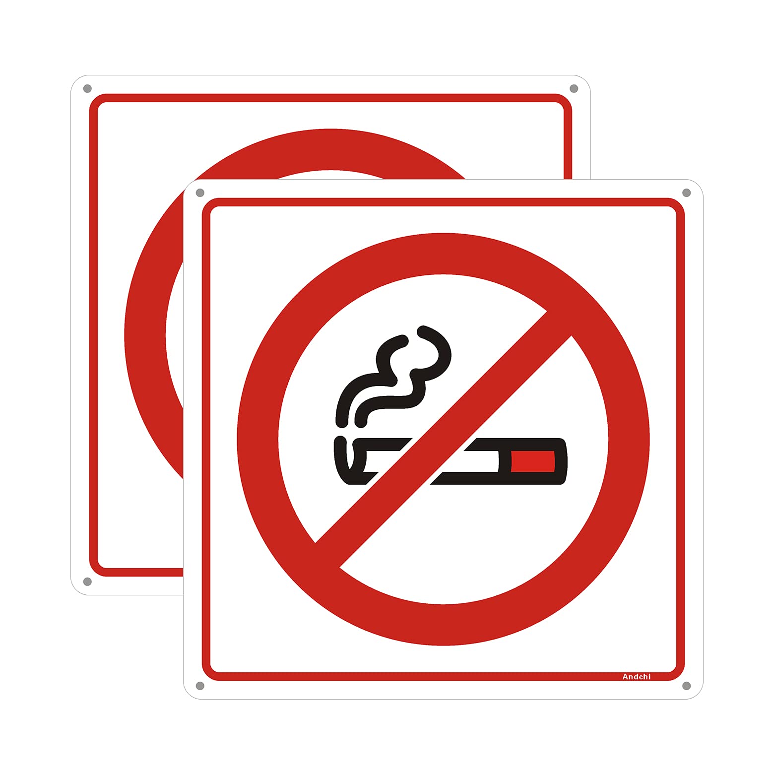 Andchi 2-Pack No Smoking Sign No Smoke Signage Stop Smoking Signs, Aluminium Metal Rust Free Fade Resistance, Indoor & Outdoor Use 7.8x7.8 inch