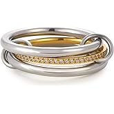 E.B.belle Gold Stackable Rings for Women,18K Gold Plated with Cubic Zirconia,Silver Gold Stacked Multi Ring Interlocking Mixed Stacked Rings for Women Non Tarnish Size 5-10
