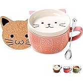 BigNoseDeer Cute Cat Mug Kawaii Tea Cup Pink Ceramic Coffee Mug with lid, Tea Cups and Saucers Preppy Stuff Cute Gifts for Women Cat Lovers Christmas Gifts 10oz