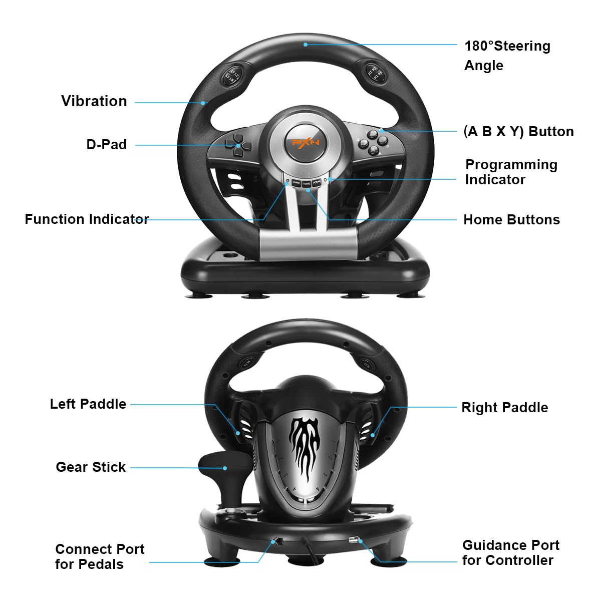 PXN Xbox Steering Wheel V3II 180° PC Gaming Racing Wheel Driving Wheel, with Linear Pedals and Racing Paddles for PC, PS4, Xbox One, Xbox Series X|S, Nintendo Switch - Black