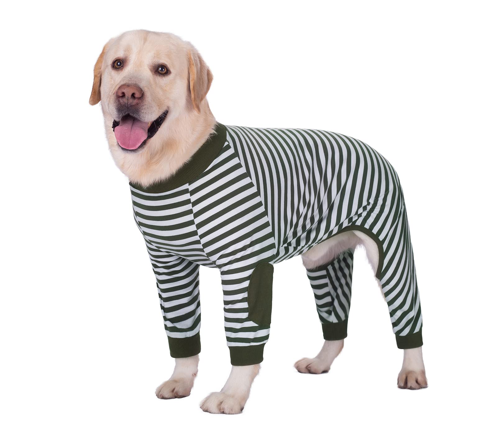 Large Dog Clothes,Dog Pajamas Jumpsuit Flexible Breathable Zipper Soft Cotton Striped Dog Jumpsuit Costume Apparel for Medium Dogs Large Dogs (9, Olive green)