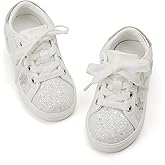 GINFIVE Toddler Girls Sneakers Little Girls Slip On Shoes Glitter Sneakers Toddler