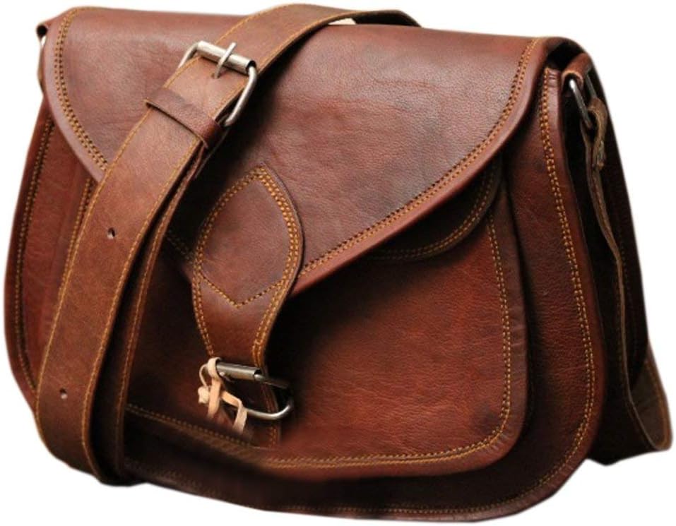 ANUENT 13-Inch Genuine Leather Crossbody Purses for Women Vintage Leather Satchel Messenger Bag Brown Saddle Leather Handbag
