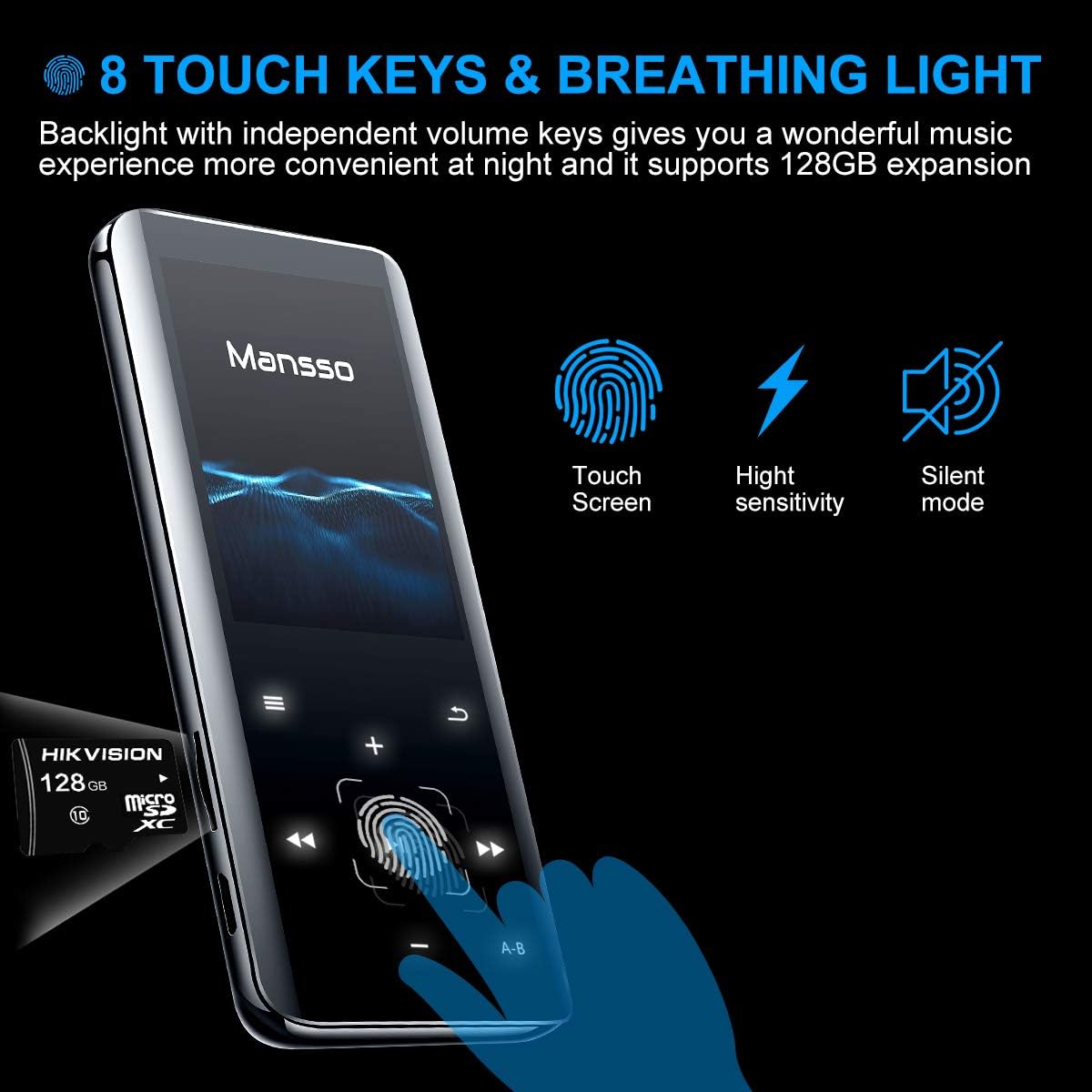 Mansso MP3 Player with Bluetooth 4.2-16GB Music MP3 Player Portable HiFi Lossless Sound Music Player with 2.4'' Curved Screen, FM Radio Voice Recorder E Book,Earphone & Armband Expandable up to 128: Home Audio & Theater