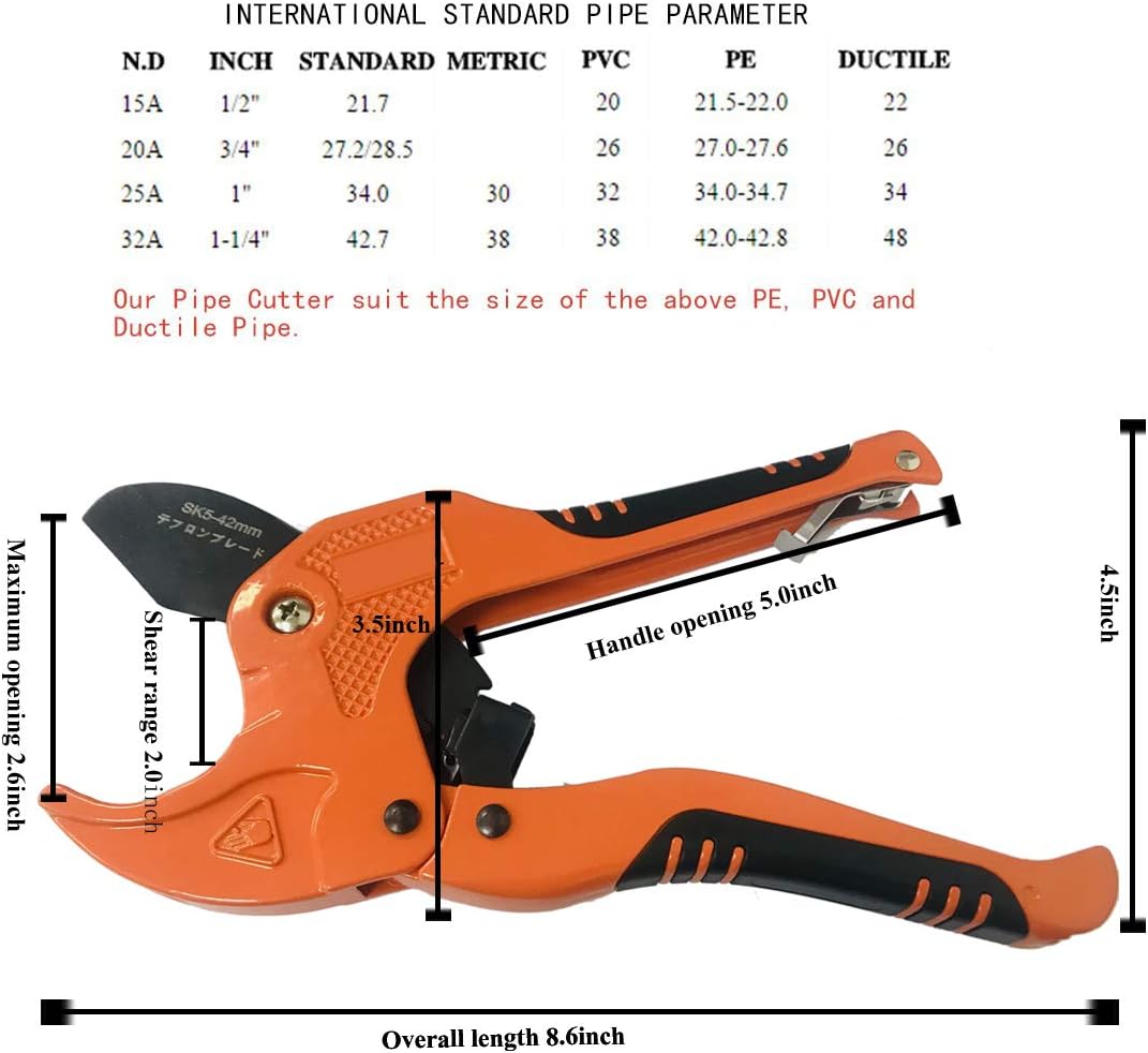 Zantlea Pipe and Tube Cutter, Ratcheting Hose Cutter One-hand Fast Pipe Cutting Tool with Ratchet Drive for Cutting Less Than 1-1/4" O.D. PEX, PVC, and PPR Pipe - - 
