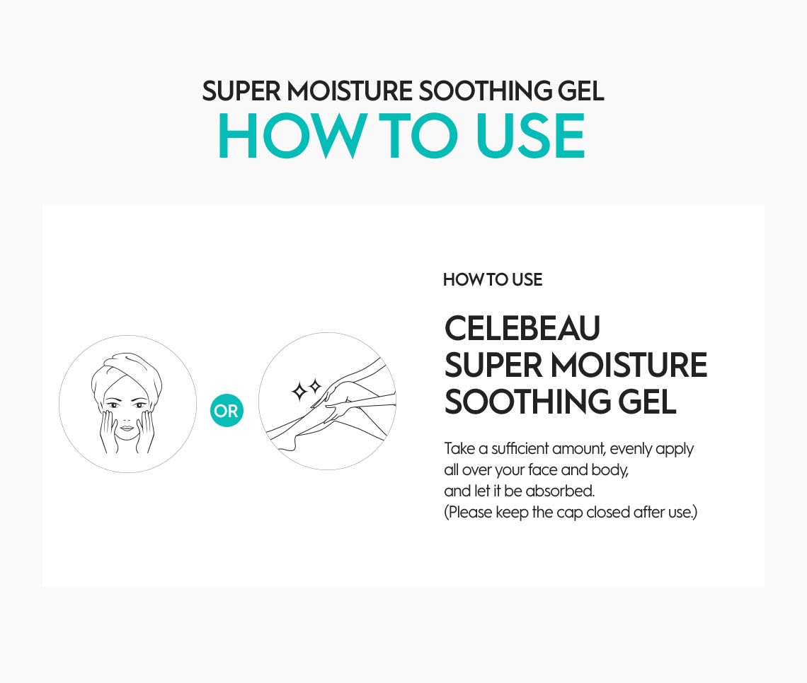 CELEBEAU - Super Moisture Aloe Soothing Gel - 95% Aloe Extract - Maximum Soothing & Hydration for All Sensitive Skin Types - Excellent After Sun Care Relief - 300g : Beauty