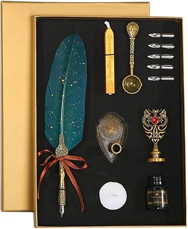 Amazon Songoweフェザーペンセットフェザーペンレトロシールディップペン書道フェザーディップ交換用チップフェザー ペンライティングペンビンテージフェザーペンインクセット 万年筆 文房具 オフィス用品