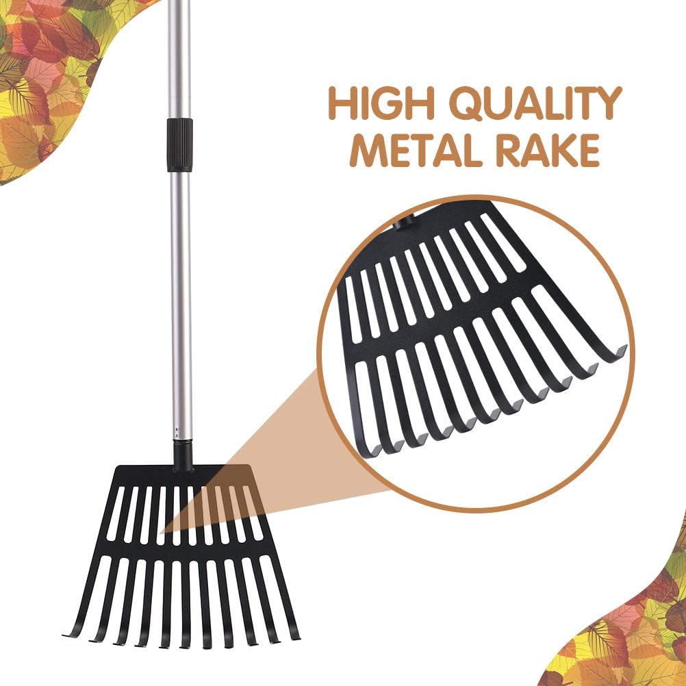 OUTCREATOR Telescopic Garden Leaf Rake, 22" - 40" Telescopic Lightweight Aluminum Handle 11 Tines Rake, 8" Inch Wide, for Gardeners, Kids Leaf Rake, Garden Shrub Rake, Easy to Carry : Garden & Outdoor