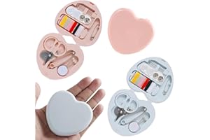 DPWOUM Plastic Blue Pink Mini Travel Sewing Kit, Heart-Shaped Mini Sewing Box, Emergency Sewing Kit, Ideal for Emergency Repair of Clothing While Traveling and in The Office Sewing