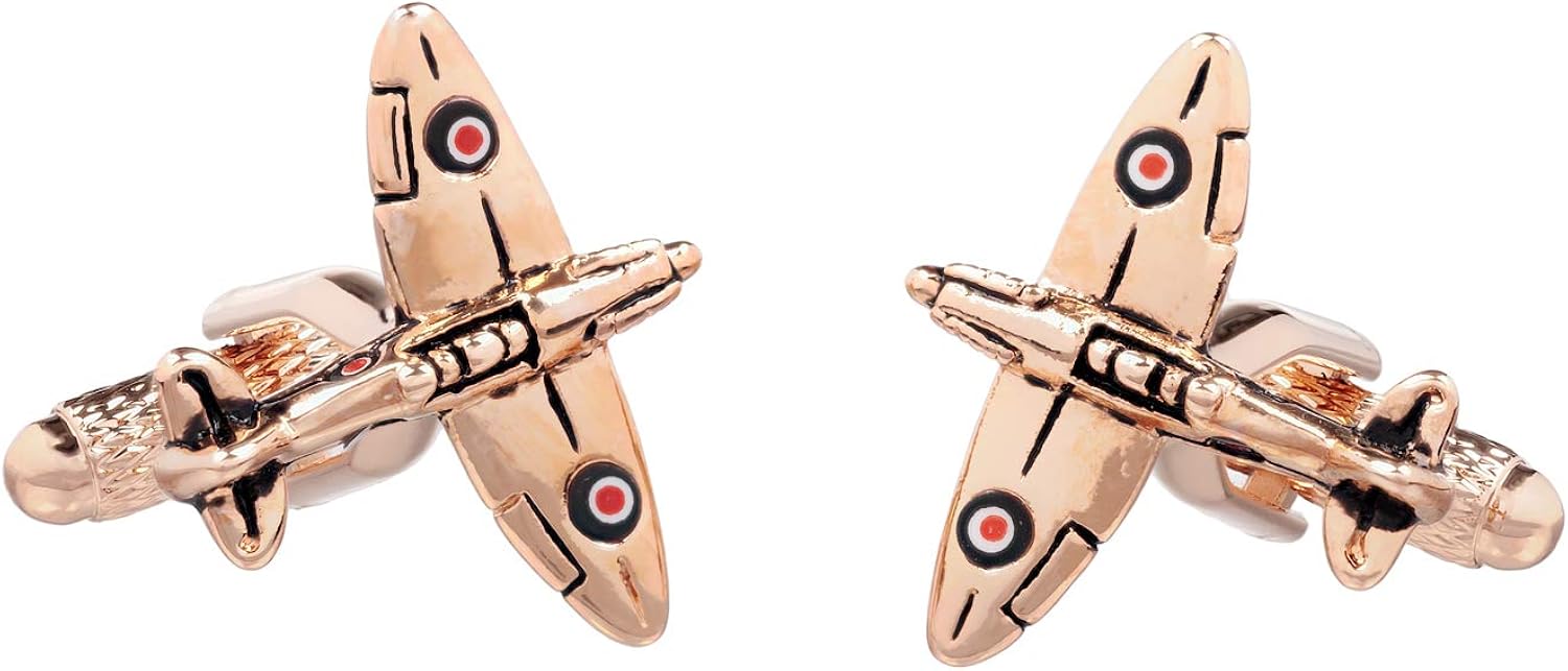 Onyx-Art London Rose Gold Spitfire Plane Cufflinks