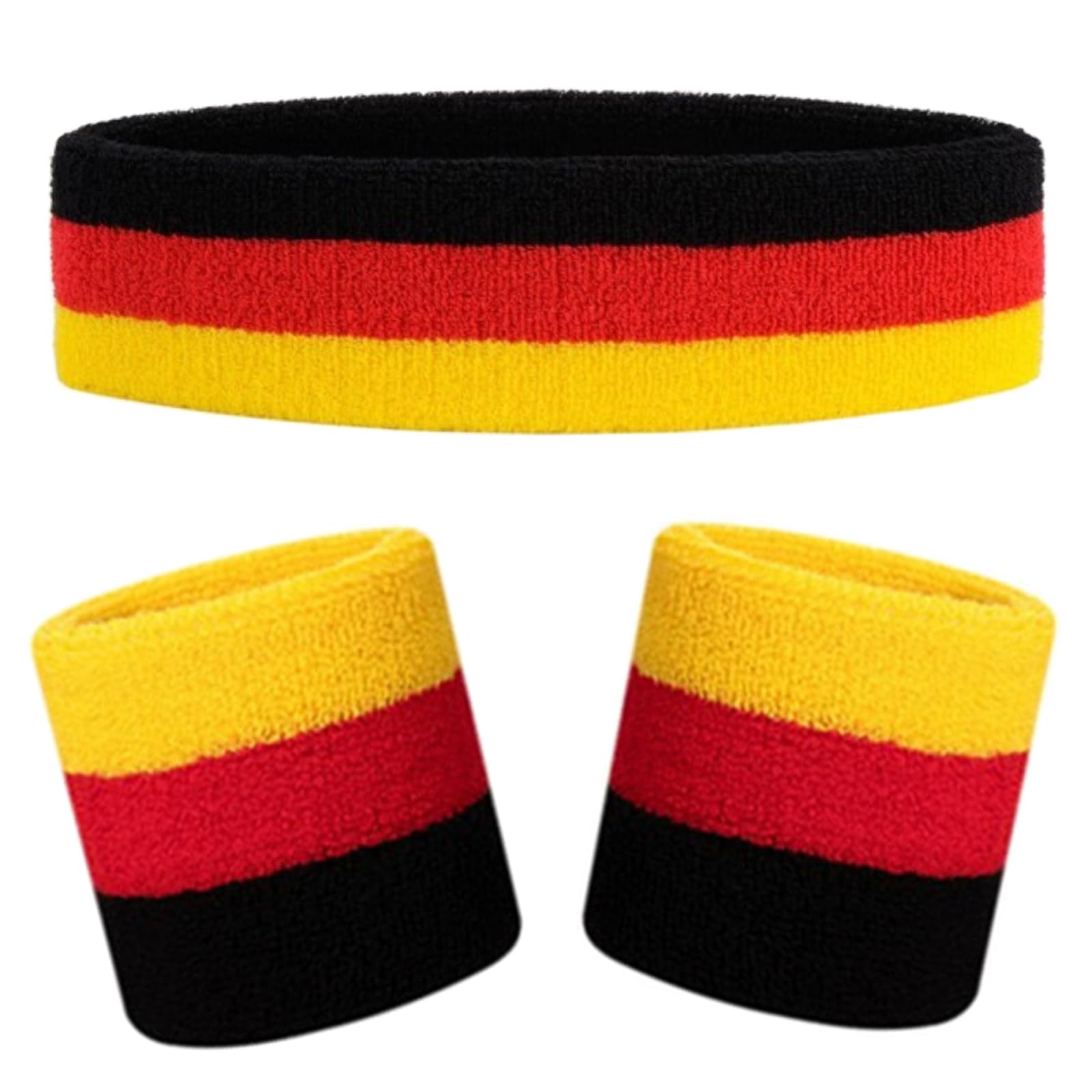Kids Sweatbands Headband Wristband Set - Athletic Cotton Sweat Band for Sports - Ultimate Sweat-Absorbing 3-piece Set (1 Headband + 2 Wristbands) (Black+Red+Yellow)