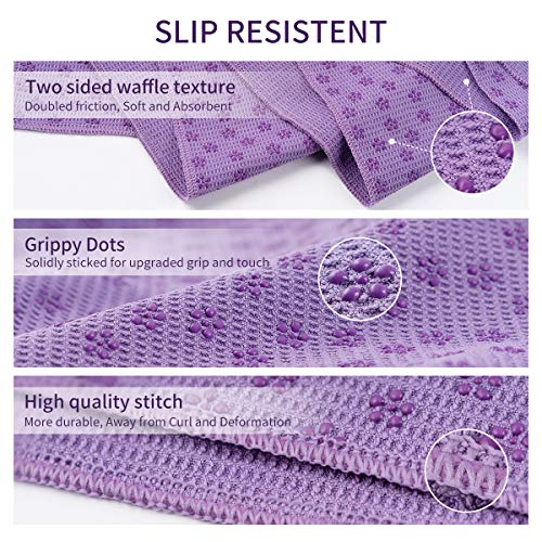 Galsports Non Slip Hot Yoga Towel, Skidless Waffle Texture, 100% Absorbent Odorless Microfiber, Standard Sized 24''x72'' Mat Towel, Ideal for Hot Yoga, Bikram, Pilates (Purple)