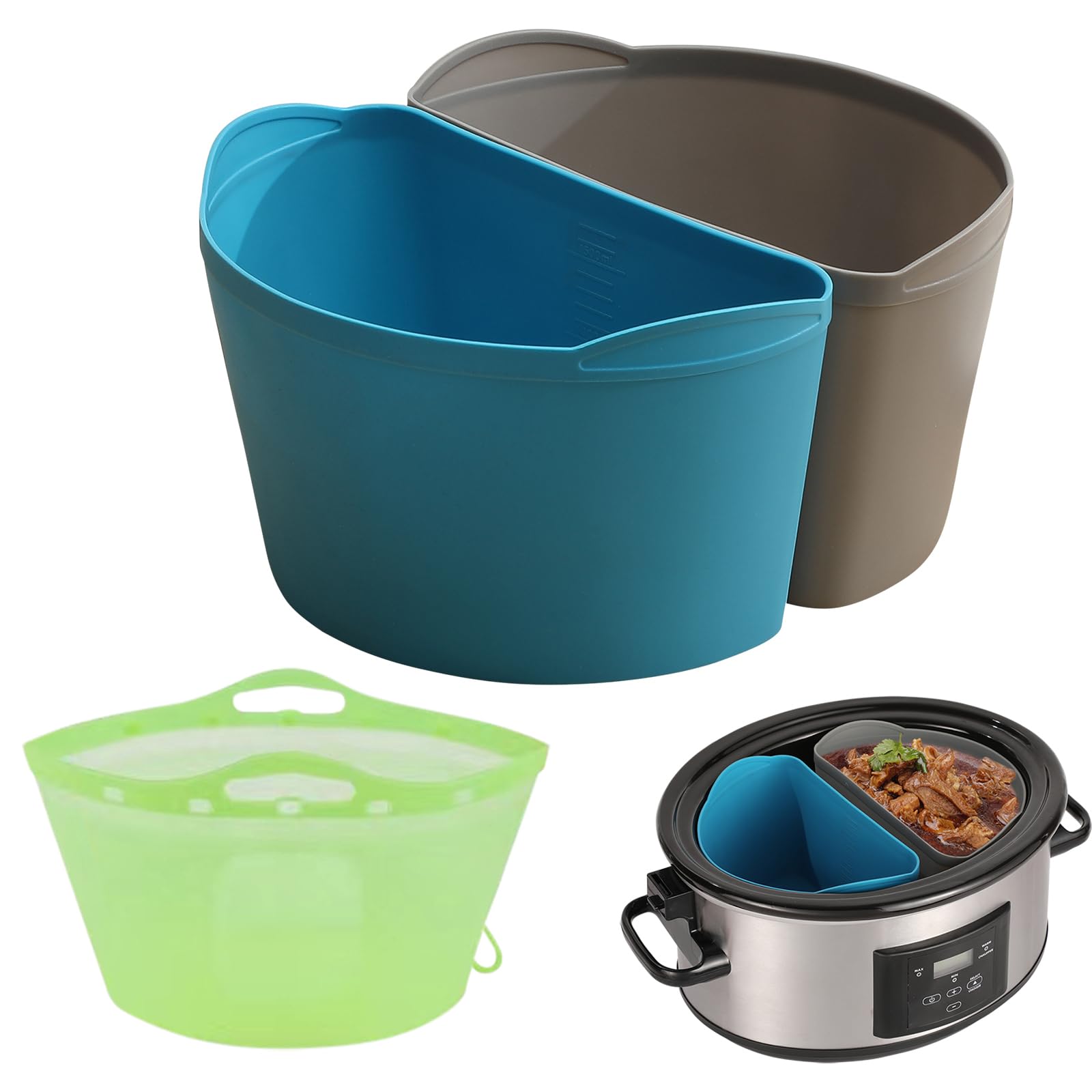 Photo 1 of 3 in 1 Kit Silicone Slow Cooker Liners, Reusable Slow Cooker Divider Insert for 6-7-8-10 QT Oval Slow Cooker, BPA Free Leak-Proof Dishwasher Safe Slow Cooking Bag Liner