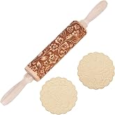DELORIGIN Embossed Wooden Rolling Pin Darker 3D Flower Rattan 35cm Rolling Pin for Thanksgiving Baking Biscuits DIY Kitchen Tool Baking Accessories Homemade Bakery Pastry Cookie Fondant Dough Pizza