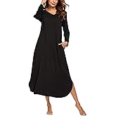 Ekouaer Women's Nightgown V-Neck Loungewear Long Sleeve Sleepwear Full Length Nightgown for Women S-4XL