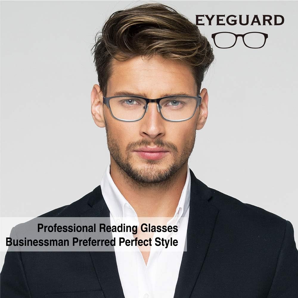 EYEGUARD Mens Reading Glasses, 1 Pair Rectangular Lightweight Metal Readers for Men(+2.50 Magnification), Grey - Image 4
