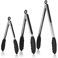 Kitchen Tongs, U-Taste 7/9/12 inches Cooking Tongs, with 480ºF High Heat-Resistant Non-Stick Silicone Tips&18/8…