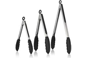 Kitchen Tongs, U-Taste 7/9/12 inches Cooking Tongs, with 600ºF High Heat-Resistant Non-Stick Silicone Tips, 18/8 Stainless St