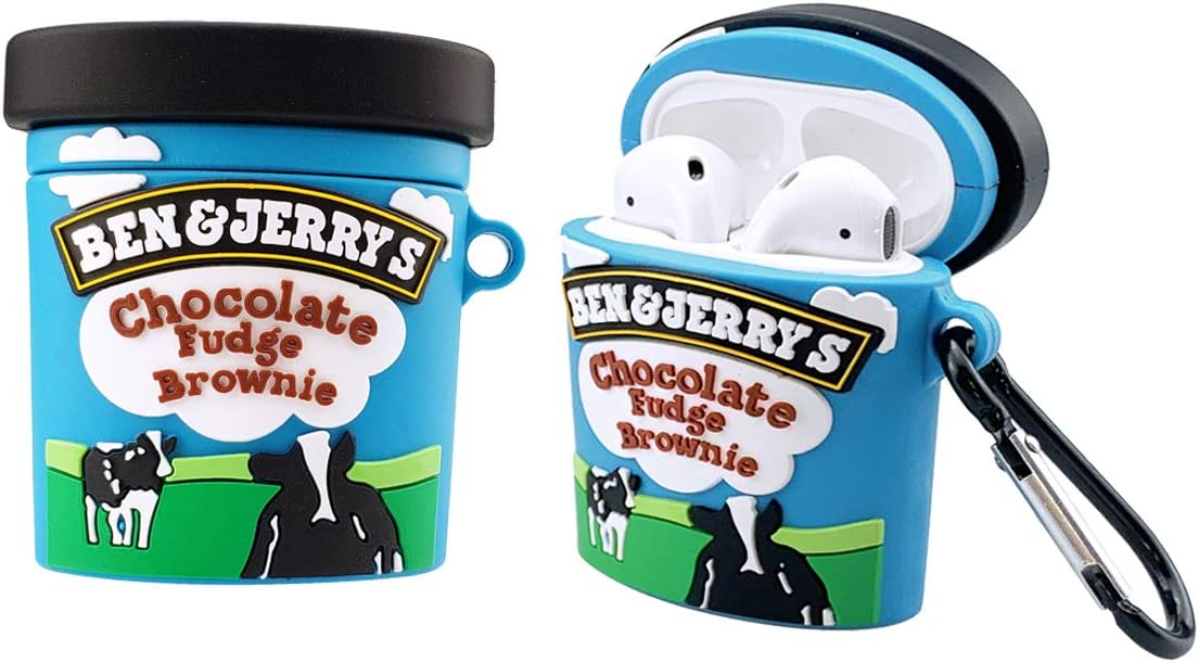 MOLOVA Case for Airpods 1&2 Case,Soft PVC 3D Cute Funny Fun Cartoon Food Character Kawaii Airpods Cover case with Keychain Portable Storage Bag Carrying Case for Kids Teens Boys Girls(Cow Icecream)