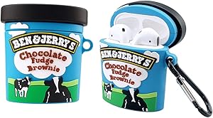 MOLOVA Case for Airpods 1&2 Case,Soft PVC 3D Cute Funny Fun Cartoon Food Character Kawaii Airpods Cover case with Keychain Portable Storage Bag Carrying Case for Kids Teens Boys Girls(Cow Icecream)