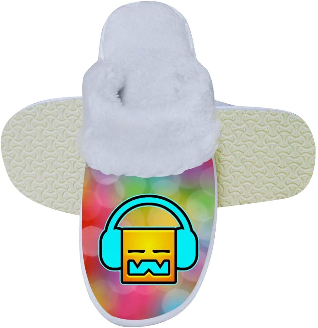 Geometry-Dash Play The Music Home Winter Slippers Family Indoor Sandals Plush Cotton Shoes