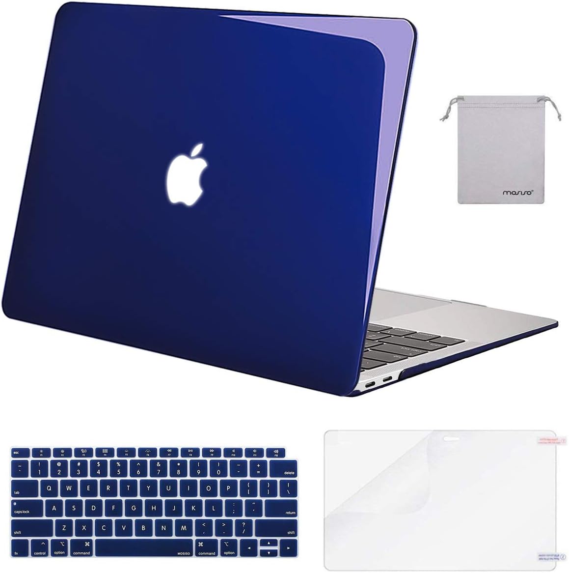 MOSISO MacBook Air 13 inch Case 2020 2019 2018 Release A2179 A1932 with Retina Display, Plastic Hard Shell&Keyboard Cover&Screen Protector&Storage Bag Compatible with MacBook Air 13, Crystal Navy Blue