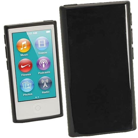 igadgitz Schwarz Glänzend Dauerhafte Kristall Gel Tasche TPU Hülle Schutzhülle Etui für Apple iPod Nano 7. Gen Generation 7G 