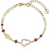 Cicy Bell Evil Eye Bracelets 18k Gold Plated Turquoise Zirconia Link Bracelets Trendy Jewelry Gift for Women Adjustable 5.9" with 1.9'' Extender