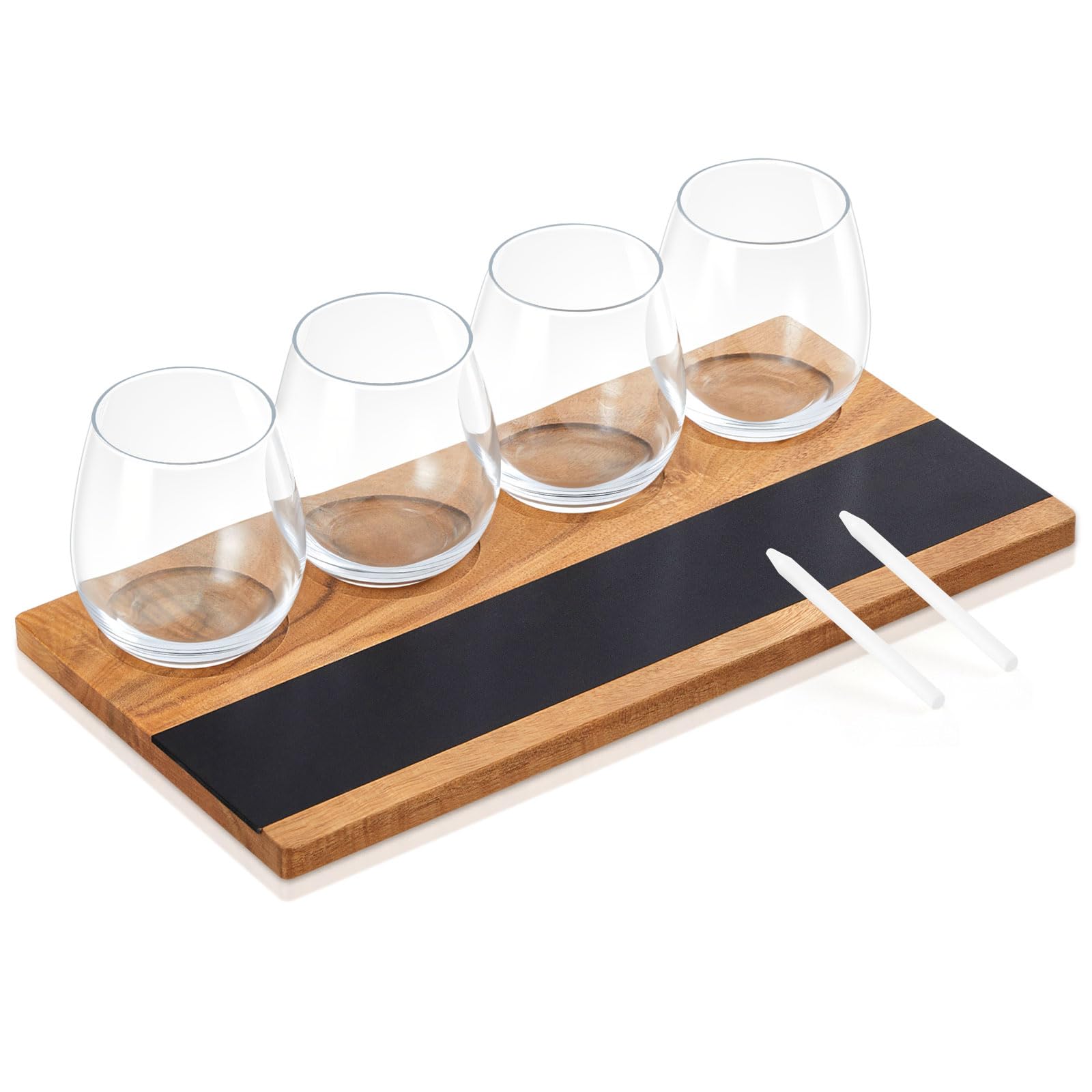 Photo 1 of ************MISSING 1 OF THE GLASSES**************
Marsui Wine Flight Tasting Set, Includes Wooden Whiskey Flight Board, Glasses, 2 Soapstone Chalks for Beer, Cocktails, Coffee, Wine Tasting Party Supplies, Brunch, Wedding Gift(5 Pcs)