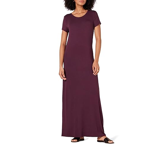 Amazon Essentials Women's Short-Sleeve Maxi Dress, Flowy, Burgundy, Medium
