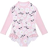 Girls Long Sleeve One Piece Swimsuit Kids Multicolor Rash Guard Zipper Bathing Suits 5-14 Years