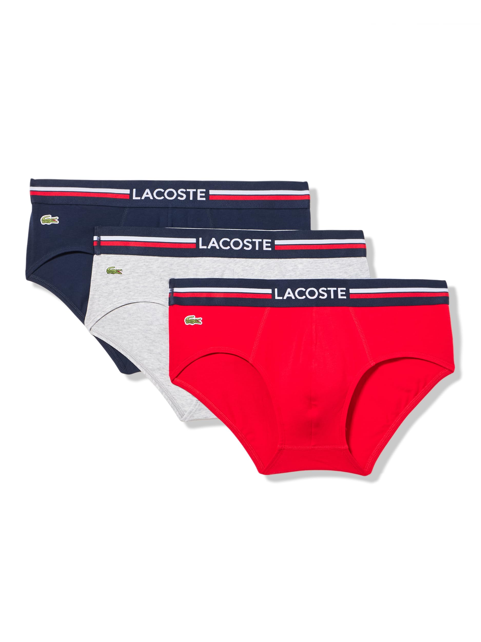 Lacoste Men's Cotton Stretch Tricolor Waistband Briefs, 3-Pack, Navy ...