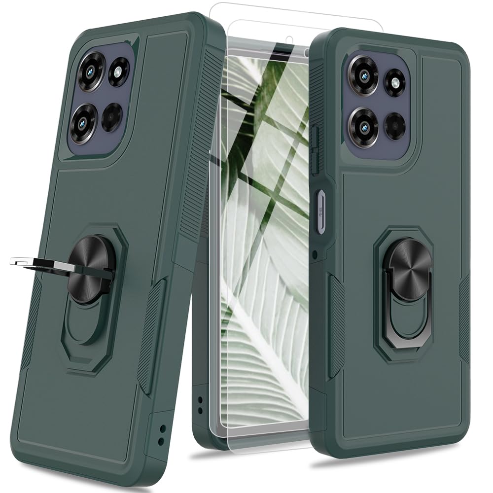 Bonkier for Motorola Moto G Power 5G 2025 Case [15 FT Military Grade Drop Protection] with 2X Tempered Glass Screen Protector, Heavy-Duty Shockproof Kickstand Case for Moto G Power 5G 2025 Dark Green