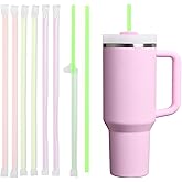 50Pcs Neon Color Disposable Straws for 40 OZ Tumbler, 12 inch Extra Long Straws Disposable for Stanley 30 Oz 40 Oz Tumbler, Straw Individually Wrapped for Tumblers, Iced Coffee, Milk, Juice, Party Use