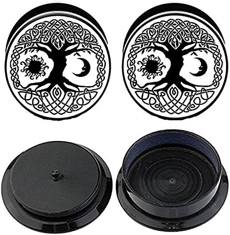 Caspian Jewelry Ear Stretching Plugs 1 Pair Tree of Life Sun & Moon Ear Gauges Plugs (00G)