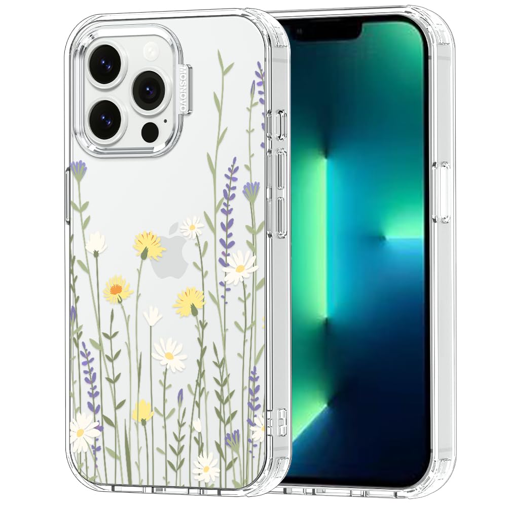 MOSNOVO Case for iPhone 13 Pro, [Buffertech 6.6ft Military-Grade Drop Protection] [Anti Peel Off Tech] Clear TPU Bumper Phone Case Cover Design - Wild Meadow — image 1