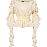 Scarlet Darkness Women's Renaissance Shirt Ruffle Sleeve Off The Shoulder Peplum Blouse Peasant Dressy Top