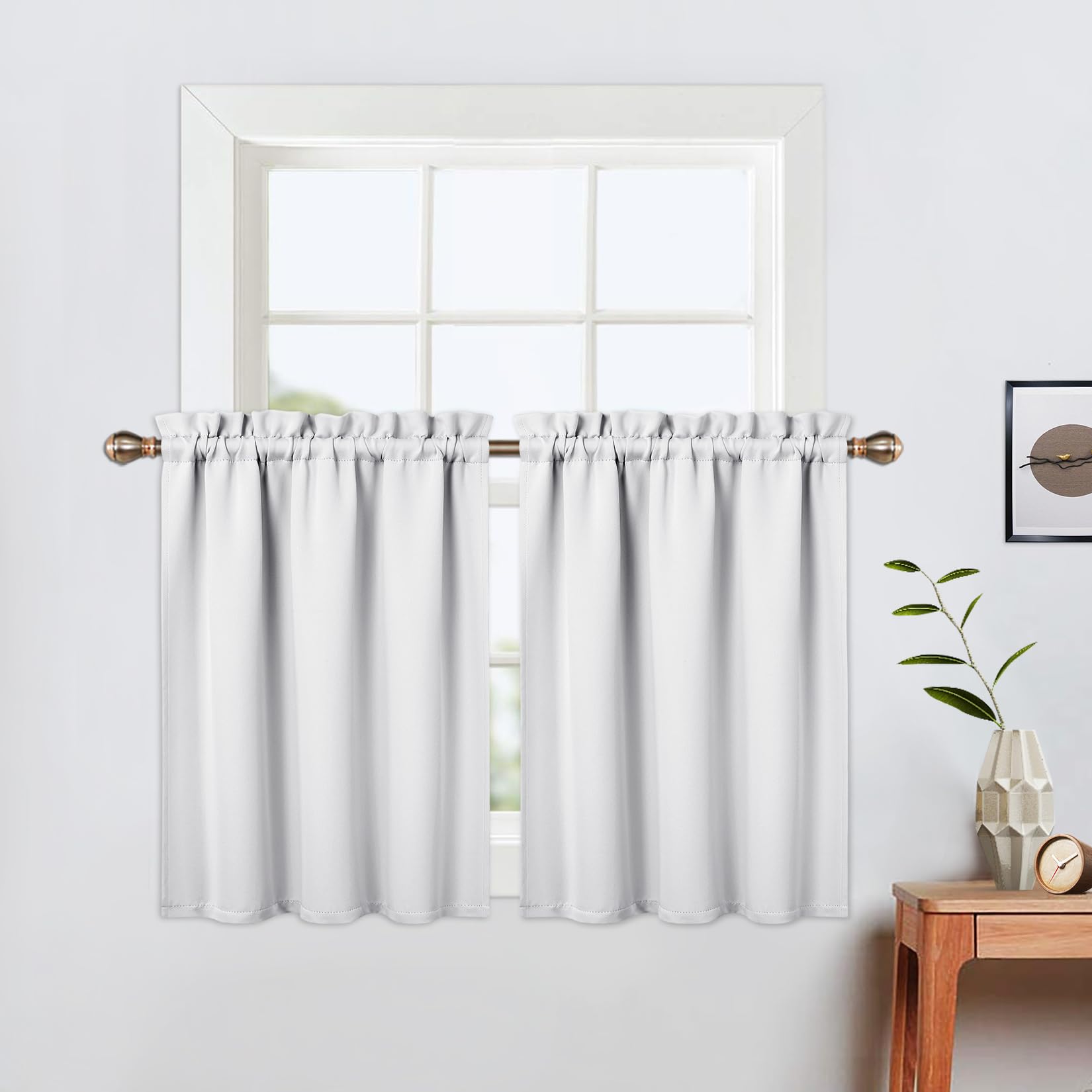 LinTimes Short Curtains for Bathroom Set 2 Panels Rod Pocket Cafe Tier Curtains Light Blocking Blackout Room Darkening Camper Curtains for Small Windows Kitchen 26x30 Inch Length White Wine — image 1