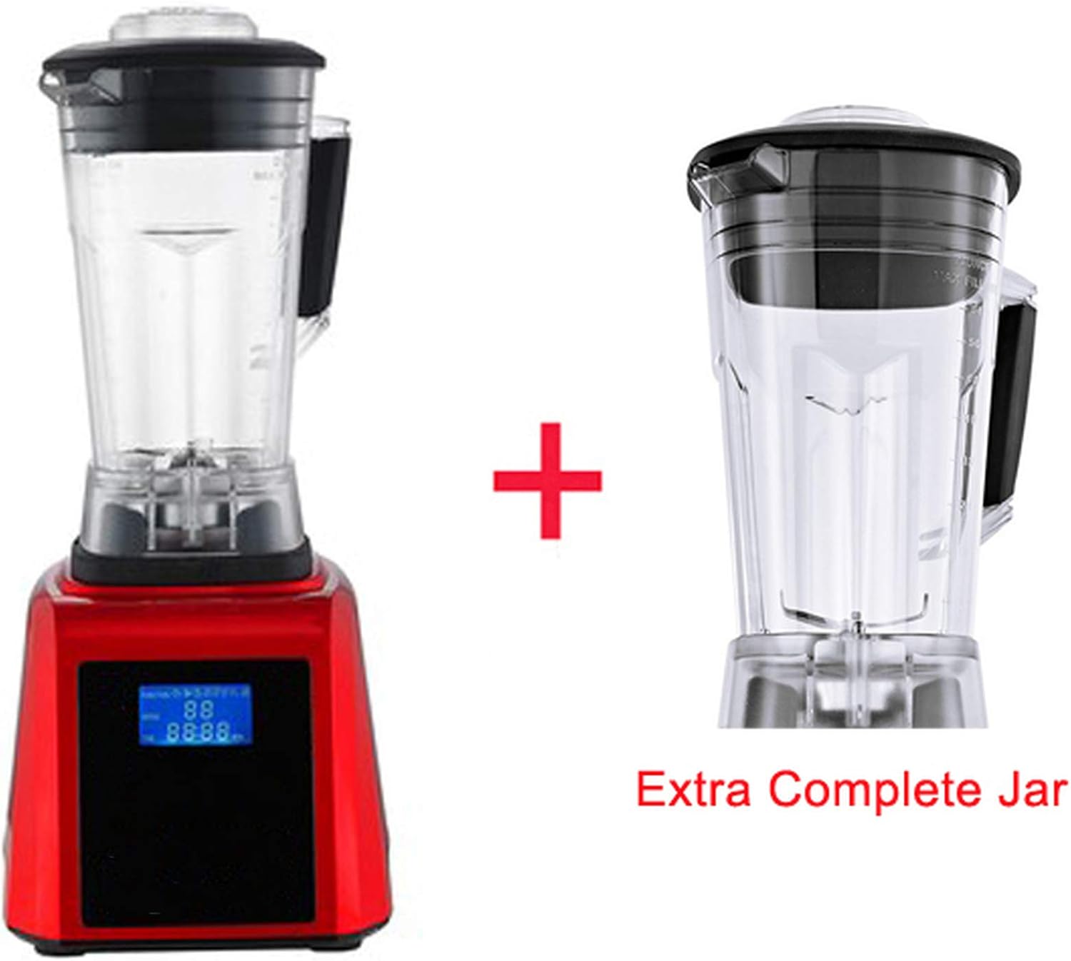 Automatic Digital Touchscreen 2L Professional Blender Mixer Juicer High Power Food Processor Green Fruit Smoothies,RED extra jar,US Plug