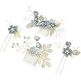 NUOBESTY 4-Piece Sage Green Wedding Hair Comb Set Bridal Hair Accessories with Pearl Floral Leaf Design for Women Special Occasions