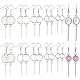 SUNNYCLUE 1 Box 20Pcs Cabochons Earring Blank Stainless Steel Bezel Trays Flat Round Cabochon Bezels Tray Fit 8.5/10/12/14/16mm Domes with Earring Hooks Bar Charms for Jewelry Making Kit