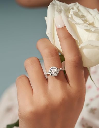 IMOLOVE Solitaire Moissanite Engagement Ring, 1CT D Color Vvs1 Clarity 925 Sterling Silver With 18k White Gold Plated Ideal Gift For Women