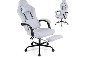 Goplus Gaming Chair, Height & Backrest Adjustable Computer Chair with Footrest, Lumbar Support, Linkage Armrests & Detachable