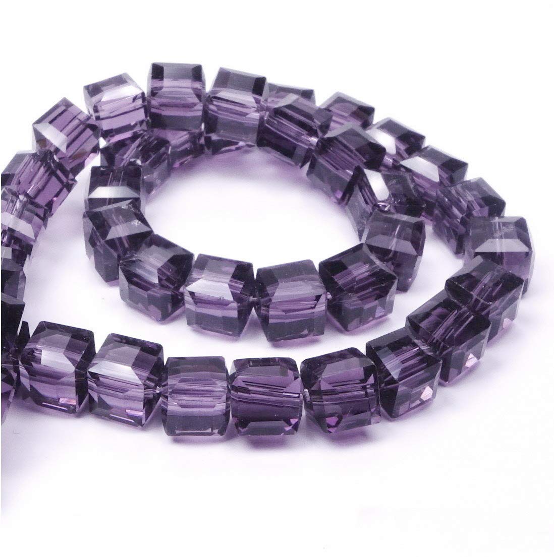 Perlin Bohemian Crystal Beads 4x4x4 mm and 6x6x6 mm Set Cube Faceted Czech Beads (Purple, 45 Pieces)