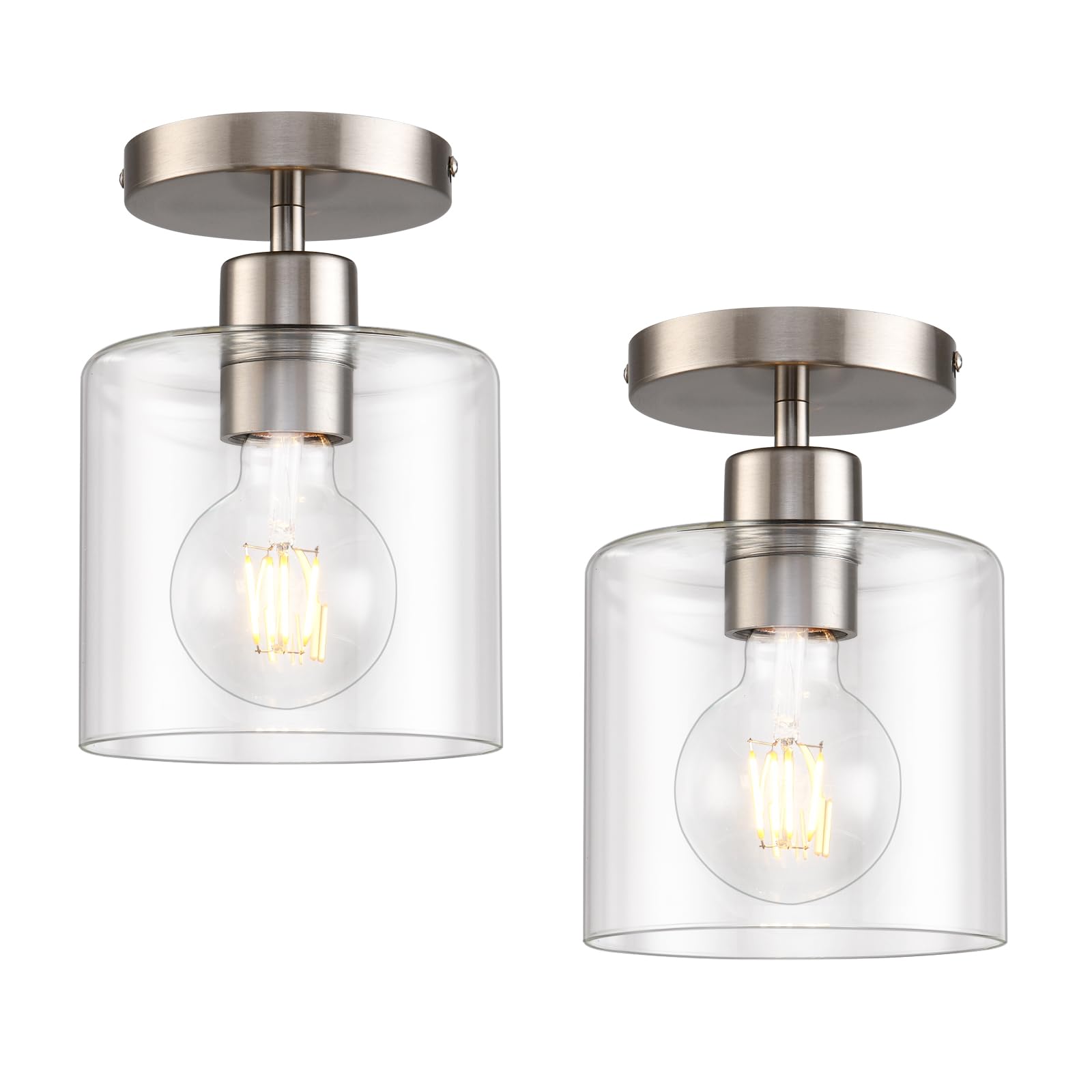 Photo 1 of KLSS Brushed Nickel Semi Flush Mount Ceiling Light,Modern Ceiling Light Fixture for Closet Hallway Entryway,Hallway Light Fixture Brushed Nickel Finish 2 Pack