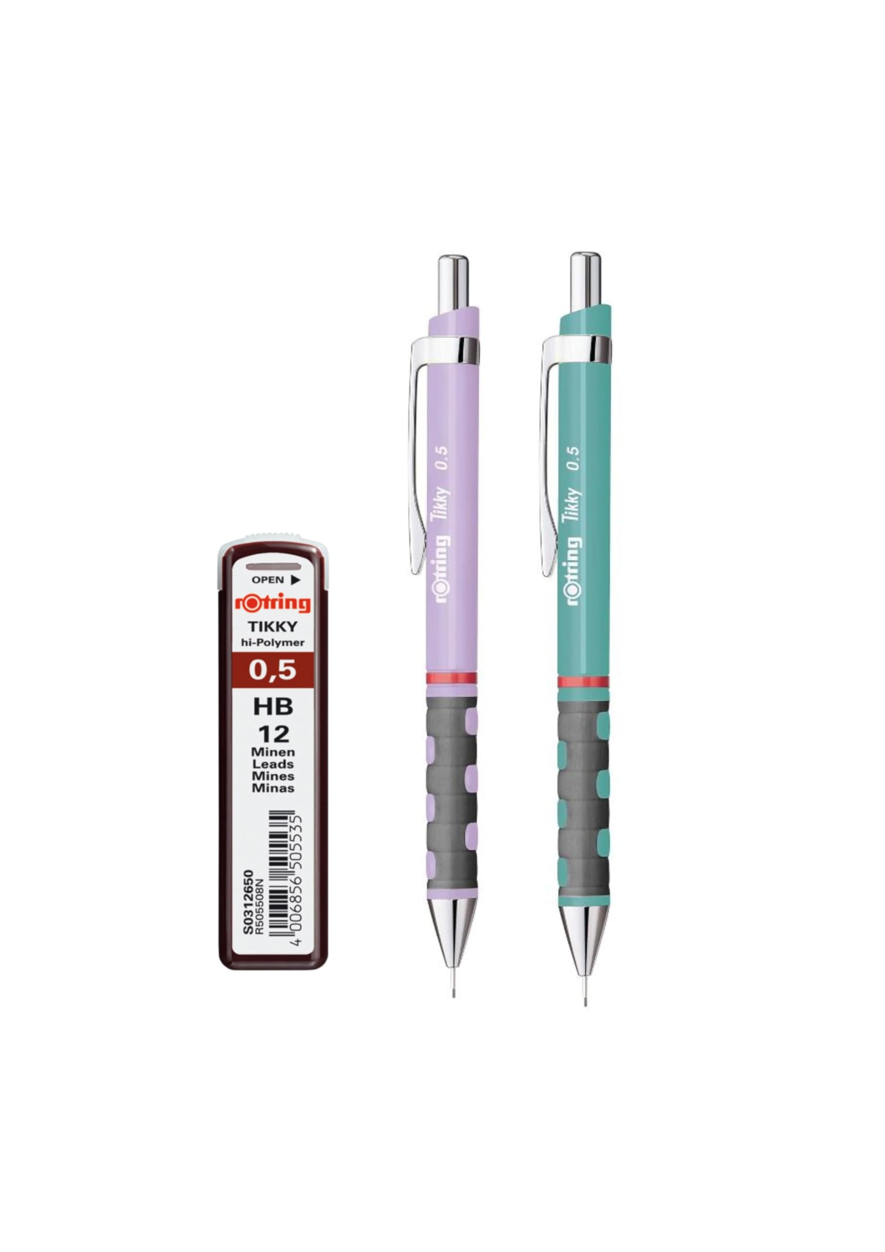 rOtring Tikky Pastel Mechanical Pencils with High Polymer Refills|HB 0.5 mm|Orchid Bloom, Sea Blue|2 Count